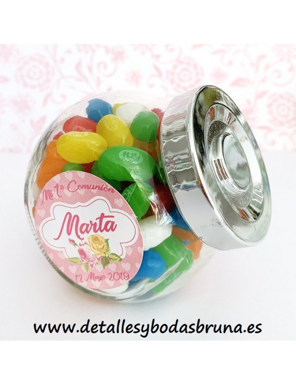 Tarritos de cristal para regalos y detalles de Bodas Miel mermelada bombones